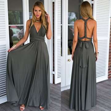Women's Transformer Convertible Multi Way Wrap Long Prom Maxi Dress V-Neck Hight Low Wedding Bridesm...