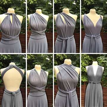 Women's Transformer Convertible Multi Way Wrap Long Prom Maxi Dress V-Neck Hight Low Wedding Bridesmaid Evening Party Grecian Dresses Boho Backless Halter Formal Cocktail Dance Gown Deep Grey Small