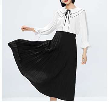 GOLDSTITCH Women's High Waist Pleated Skirt A line Swing Midi Skirt Black