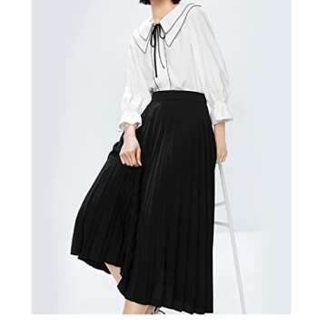 GOLDSTITCH Women's High Waist Pleated Skirt A line Swing Midi Skirt Black