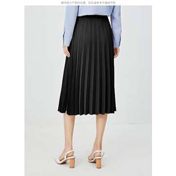 GOLDSTITCH Women's High Waist Pleated Skirt A line Swing Midi Skirt Black