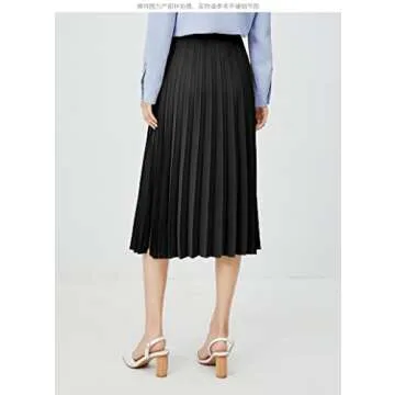 GOLDSTITCH Women's High Waist Pleated Midi Skirt Black