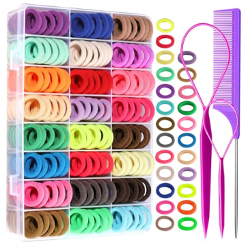 YGDZ 280 PCS Cotton 24 Colors Hair Ties Set with Organizer Box - Seamless Soft Mini Elastics Ponytai...