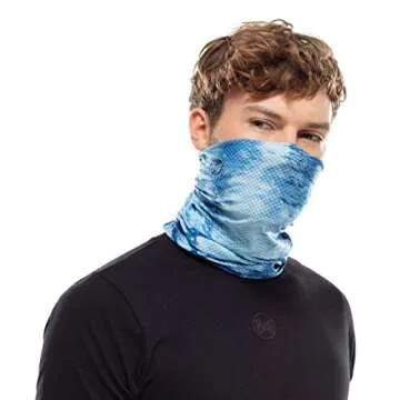 BUFF CoolNet UV Neck Gaiter, UPF 50 Sun Protection, Breathable, Cooling Bandana, Versatile, Quick Dry Face Mask, Camo Blue, Adult Size