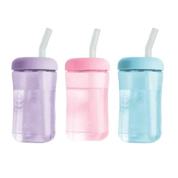 The First Years Squeeze & Sip Toddler Straw Cups - Squeezable Transition Sippy Cup with Silicone Str...