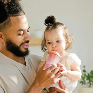 The First Years Squeeze & Sip Toddler Straw Cups - Squeezable Transition Sippy Cup with Silicone Straw - Toddler Feeding Supplies - Pink/Purple/Blue - 7 Oz - 3 Count - Ages 6 Months and Up