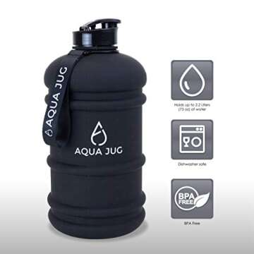 Aqua Jug Big Water Bottle, Dishwasher Safe BPA Free Drinking Water, Dark Knight Black 2.2L, Great for Gym Fitness Workout Sports Hiking and More