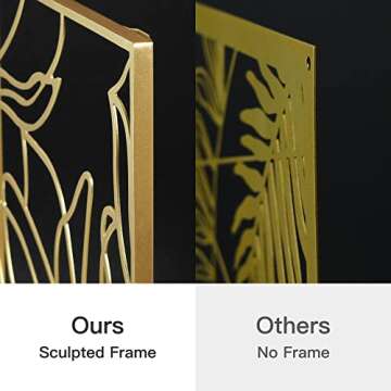 Putuo Decor 3 Piece Gold Flower Metal Wall Decor, Abstract Floral Aesthetic Splicing Line Art, Minim...