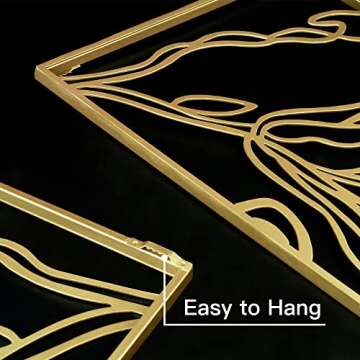 Putuo Decor 3 Piece Gold Flower Metal Wall Decor, Abstract Floral Aesthetic Splicing Line Art, Minimalist Hanging Wall Sculpture for Bedroom, Living Room, 11.8x17 Inches Modern Artwork
