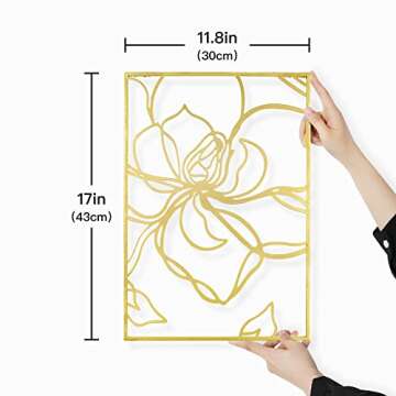 Putuo Decor 3 Piece Gold Flower Metal Wall Decor, Abstract Floral Aesthetic Splicing Line Art, Minimalist Hanging Wall Sculpture for Bedroom, Living Room, 11.8x17 Inches Modern Artwork