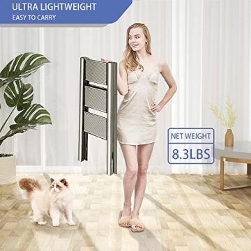 3 Step Lightweight Folding Ladder with Anti-Slip Pedal | Stylish Gold Design