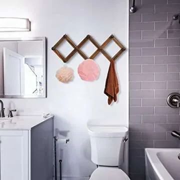 TRSPCWR 2 Pack Accordion Wall Hanger, Expandable Coat Rack Wall Mounted, Wider Hat Rack for Wall, Solid Wooden Hat Hanger for Hanging Coat, Keys, Hats, Caps, Mugs, 10 Peg, Brown