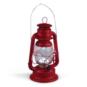 Gerson 11-Inch Red Metal 17 LED Hurricane Lantern with Dimmer Switch