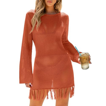 ANRABESS Women Swimsuit Crochet Cover Up Summer 2024 Swim Bathing Suit Swimwear Mesh Knit Tassel Poo...