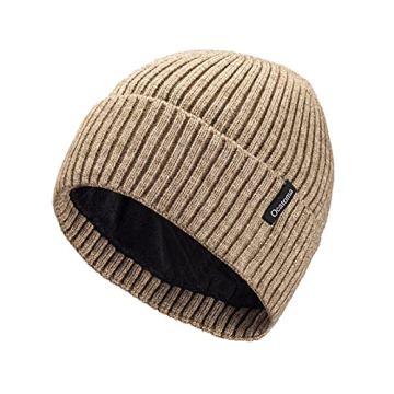 Ocatoma Beanie for Men Women Warm Winter Knit Cuffed Beanie Soft Warm Ski Hats Unisex Khaki