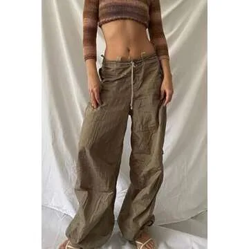 Women’s Baggy Cargo Pants Low Waist Hip Hop Sweatpants Drawstring Oversized Loose Wide Leg Hippie ...