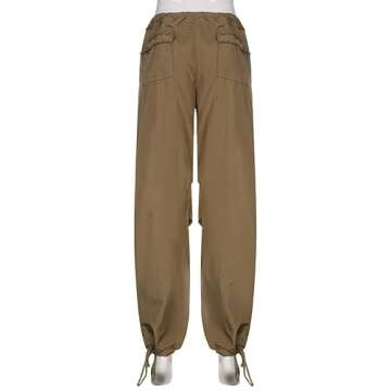 Women’s Baggy Cargo Pants Low Waist Hip Hop Sweatpants Drawstring Oversized Loose Wide Leg Hippie Joggers Trousers(Drawstring-Khaki,Small)