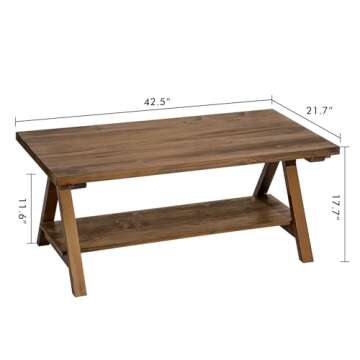 HOKYHOKY Solid Wood Coffee Table - 42.5” Firwood Farmhouse Rustic Wooden Coffee Tables for Living ...
