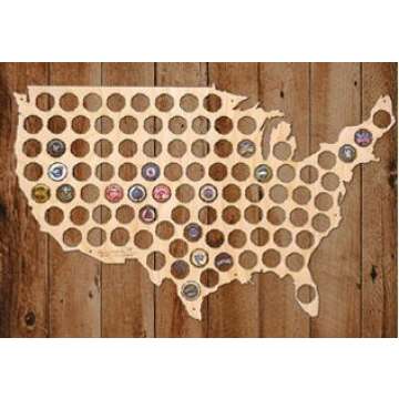 USA Beer Cap Map - 24x15 inches - 94 caps - Beer Cap Holder USA - pine wood