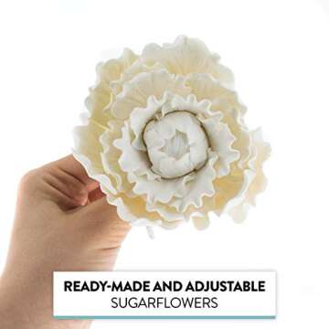 Global Sugar Art Premium Peony Sugar Cake Flower - White, Large, 1 Count