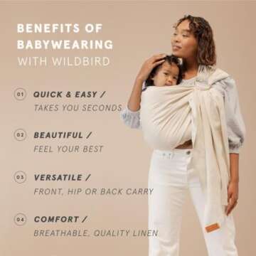 WildBird - Ring Sling Baby Carrier - Newborn to Up to 35 lbs - for Moms, Dads & Caregivers - 100% Natural European Linen Fibers - Versatile & Adjustable - 74” Size - Sparrow Fabric & Bronze Ring
