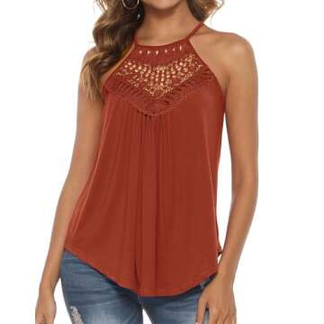Womens Tops Summer Casual Cute Lace Shirts Camisole Juniors Clothing Red Brown XXL