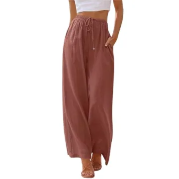 LILLUSORY Linen Wide Leg Pants - Trendy Summer Trousers with Pockets