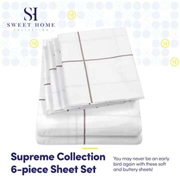 Queen Sheets Window Pane White - 6 Piece 1500 Supreme Collection Fine Brushed Microfiber Deep Pocket...