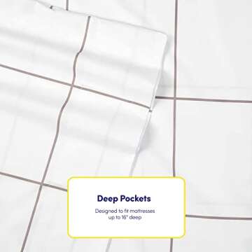 Queen Sheets Window Pane White - 6 Piece 1500 Supreme Collection Fine Brushed Microfiber Deep Pocket Queen Sheet Set Bedding - 2 Extra Pillow Cases, Great Value, Queen, Window Pane White