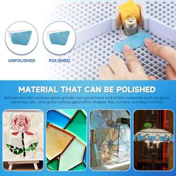 Mxmoonant Upgraded Stained Glass Grinder with 3/4’’ & 1’’ Diamond Grinder Bits & Sponges, 4200r Mini DIY Grinding Tool Kit for Shaping Ceramic Glass