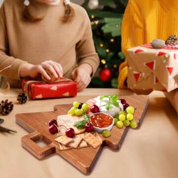 Renawe Christmas Kitchen Decor Tree Charcuterie Board Gift Acacia Wood Cutting Board with Handle Hol...