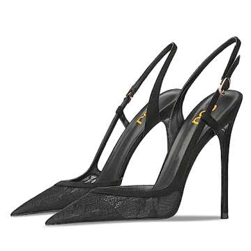 FSJ Women Sexy Pointed Toe D'Orsay High Heel Slingback Pumps Sandals Cutout Strappy Stiletto Slip On Party Prom Shoes Size 4 Black Mesh