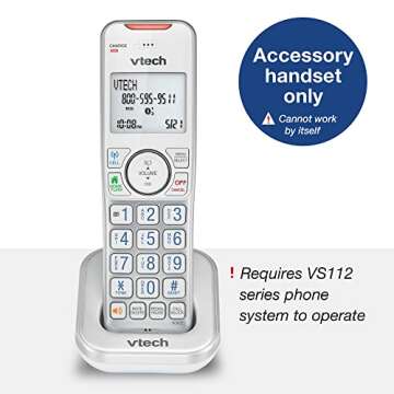 VTech Accessory Handset with Bluetooth Connect to Cell and Smart Call Blocker, VS112-07 (Silver & Wh...