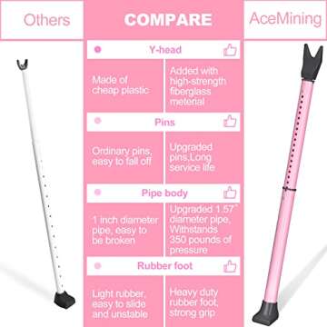 AceMining Upgraded Door Security Bar & Sliding Patio Bar, Heavy Duty Stoppers Adjustable Jammer for Home, Apartment, Travel (1 Pack,Pink)