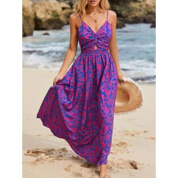 CUPSHE Women's Maxi Dress V Neck Twisted Sleeveless Cutout Self Tie Long Dress Summer Formal Resort ...