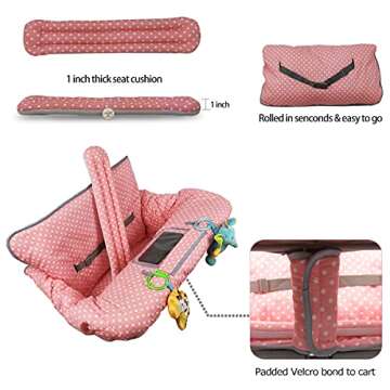 ICOPUCA Shopping Cart Cover, 2 in 1 cart Cover for Babies N high Chair Cover, Padded Grocery cart Cover for Baby Girl boy, with 1” Thick/Removable/Reversible Cushion, Pink dots;