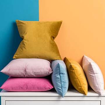 JUSPURBET Mustard Yellow Velvet Throw Pillow Covers 20x20 inch Set of 2 for Living Room Couch Bedroo...
