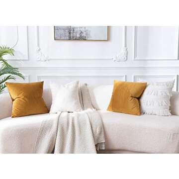 JUSPURBET Mustard Yellow Velvet Throw Pillow Covers 20x20 inch Set of 2 for Living Room Couch Bedroom Decorative Luxury Soft Cushion Cases with Invisible Zipper