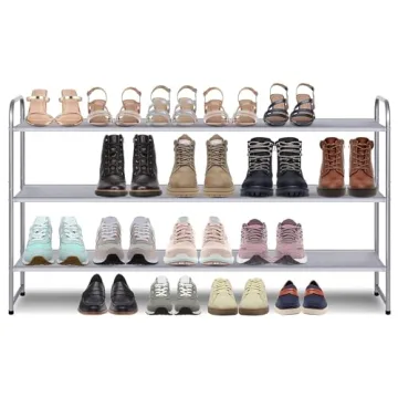 AOODA 3 Tier Long Shoe Rack - Holds 24 Pairs, Stackable Shelf for Closet
