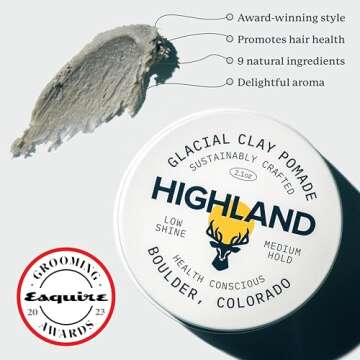 Highland Glacial Hair Clay Pomade - Award winning hair styling clay for men and women made with 100%...