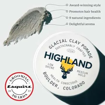Highland Glacial Hair Clay Pomade - Award winning hair styling clay for men and women made with 100%...
