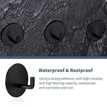 Rise age Adhesive Hooks Heavy Duty Waterproof in Shower Hooks for Hanging Loofah, Towels, Clothes, Robes for Bathroom Removable Adhesive Wall Hooks Door Hook Stainless Steel Black Stick on Hooks 4 Pcs