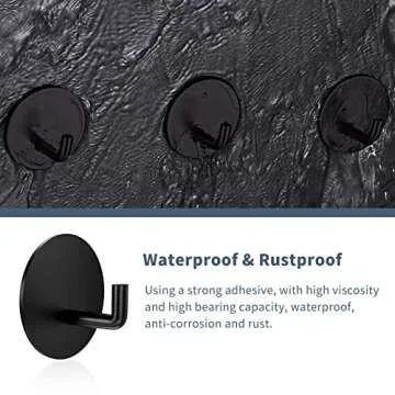 Rise age Adhesive Hooks Heavy Duty Waterproof in Shower Hooks for Hanging Loofah, Towels, Clothes, Robes for Bathroom Removable Adhesive Wall Hooks Door Hook Stainless Steel Black Stick on Hooks 4 Pcs