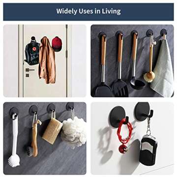 Rise age Adhesive Hooks Heavy Duty Waterproof in Shower Hooks for Hanging Loofah, Towels, Clothes, Robes for Bathroom Removable Adhesive Wall Hooks Door Hook Stainless Steel Black Stick on Hooks 4 Pcs