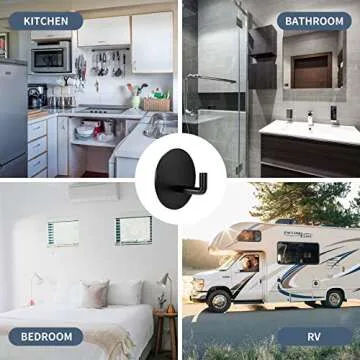 Rise age Adhesive Hooks Heavy Duty Waterproof in Shower Hooks for Hanging Loofah, Towels, Clothes, Robes for Bathroom Removable Adhesive Wall Hooks Door Hook Stainless Steel Black Stick on Hooks 4 Pcs