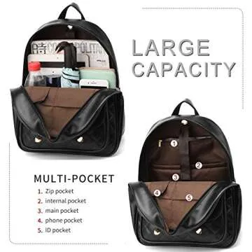 I IHAYNER Women Bow 2PCS Vegan Leather Backpack Mini Backpack for Women Fashion backpack Purse Cute small Backpack for Women Black