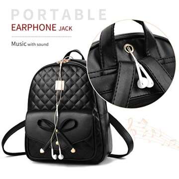 I IHAYNER Women Bow 2PCS Vegan Leather Backpack Mini Backpack for Women Fashion backpack Purse Cute small Backpack for Women Black