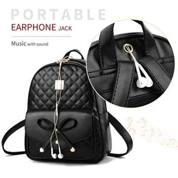 I IHAYNER Women Bow 2PCS Vegan Leather Backpack Mini Backpack for Women Fashion backpack Purse Cute small Backpack for Women Black