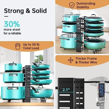 MUDEELA Adjustable 8-Tier Pots and Pans Organizer Rack