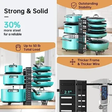 MUDEELA Adjustable 8-Tier Pots and Pans Organizer Rack